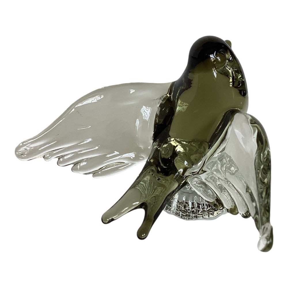 Murano Style Tree Swallow Bird Figurine Taking Flight Clear And Green Art Glass - Picture 6 of 16